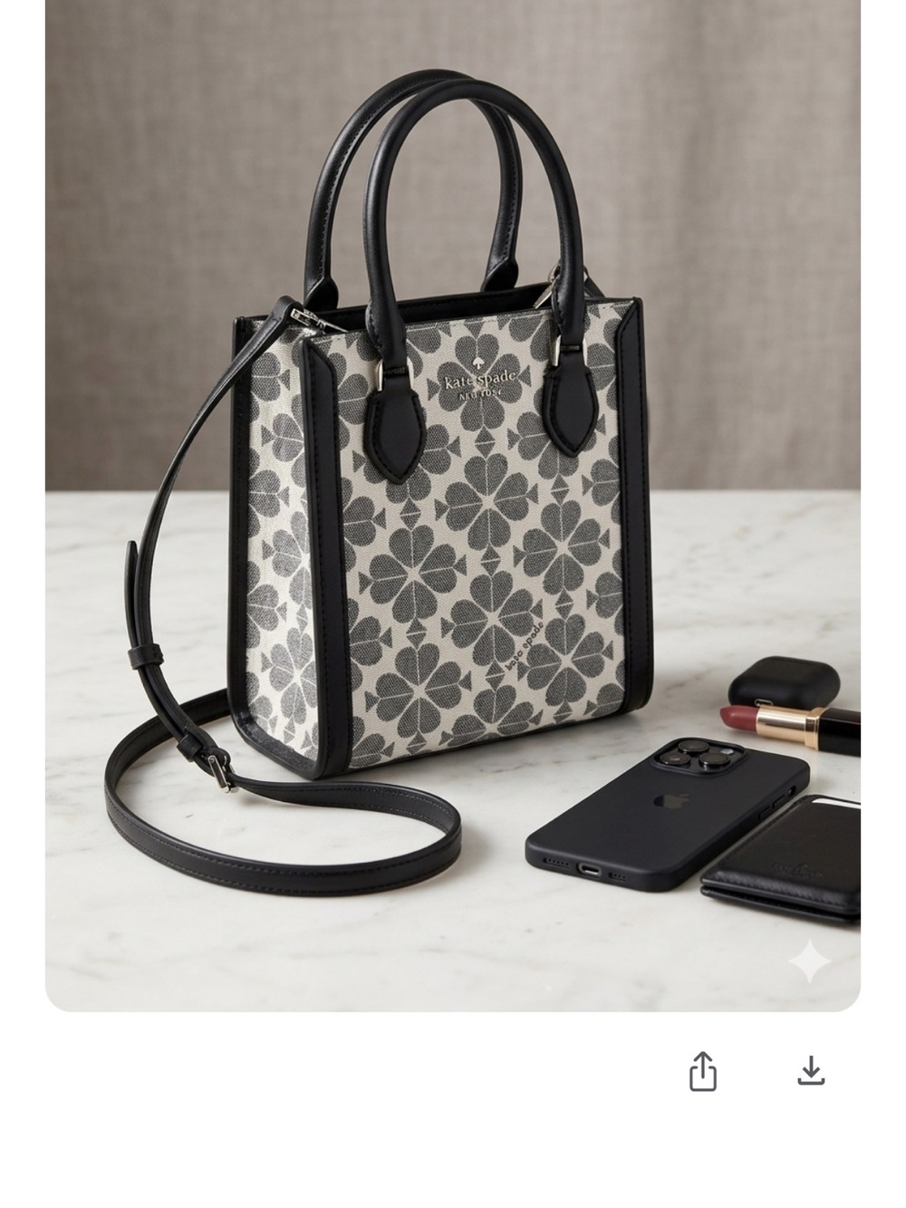NWT Kate Spade Black White Signature Spade Flower Mini Tote Crossbody KJ 694